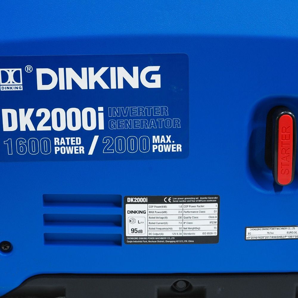 Генератор бензиновый инверторный Dinking DK2000i (2 кВт, 230В/50Гц, DK148, бак 4л.)